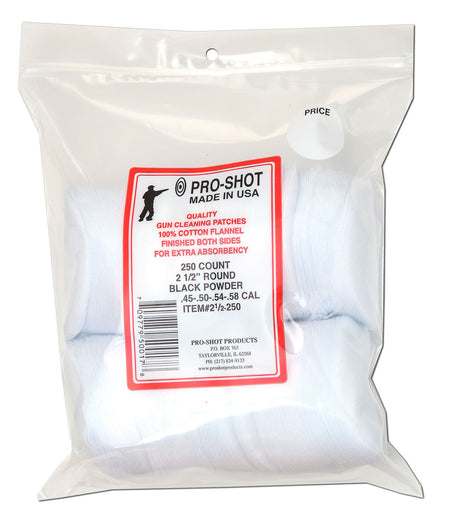 Pro-Shot Cotton Flannel Cleaning Patches .45 to .58 Cal 2.5" Round 250-Count
