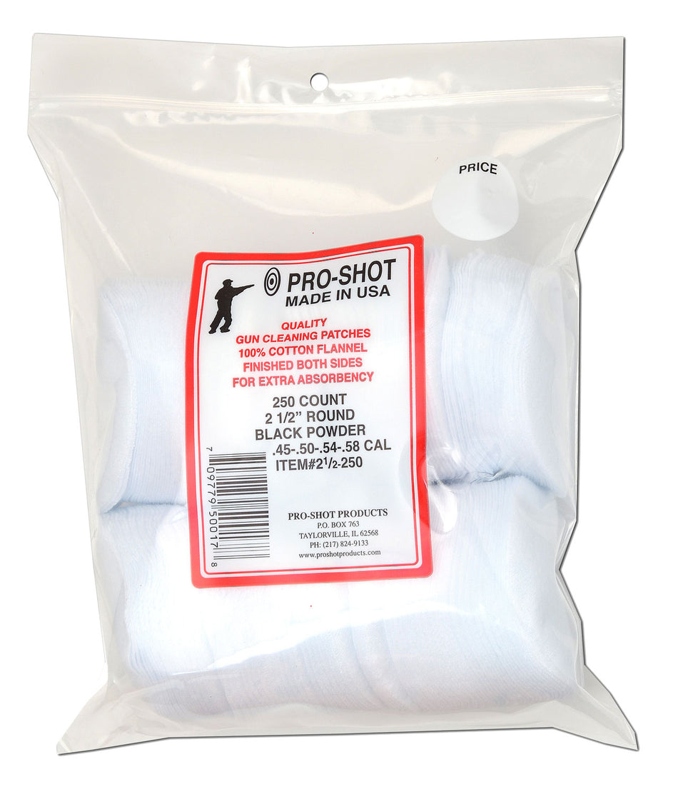 Pro-Shot Cotton Flannel Cleaning Patches .45 to .58 Cal 2.5" Round 250-Count