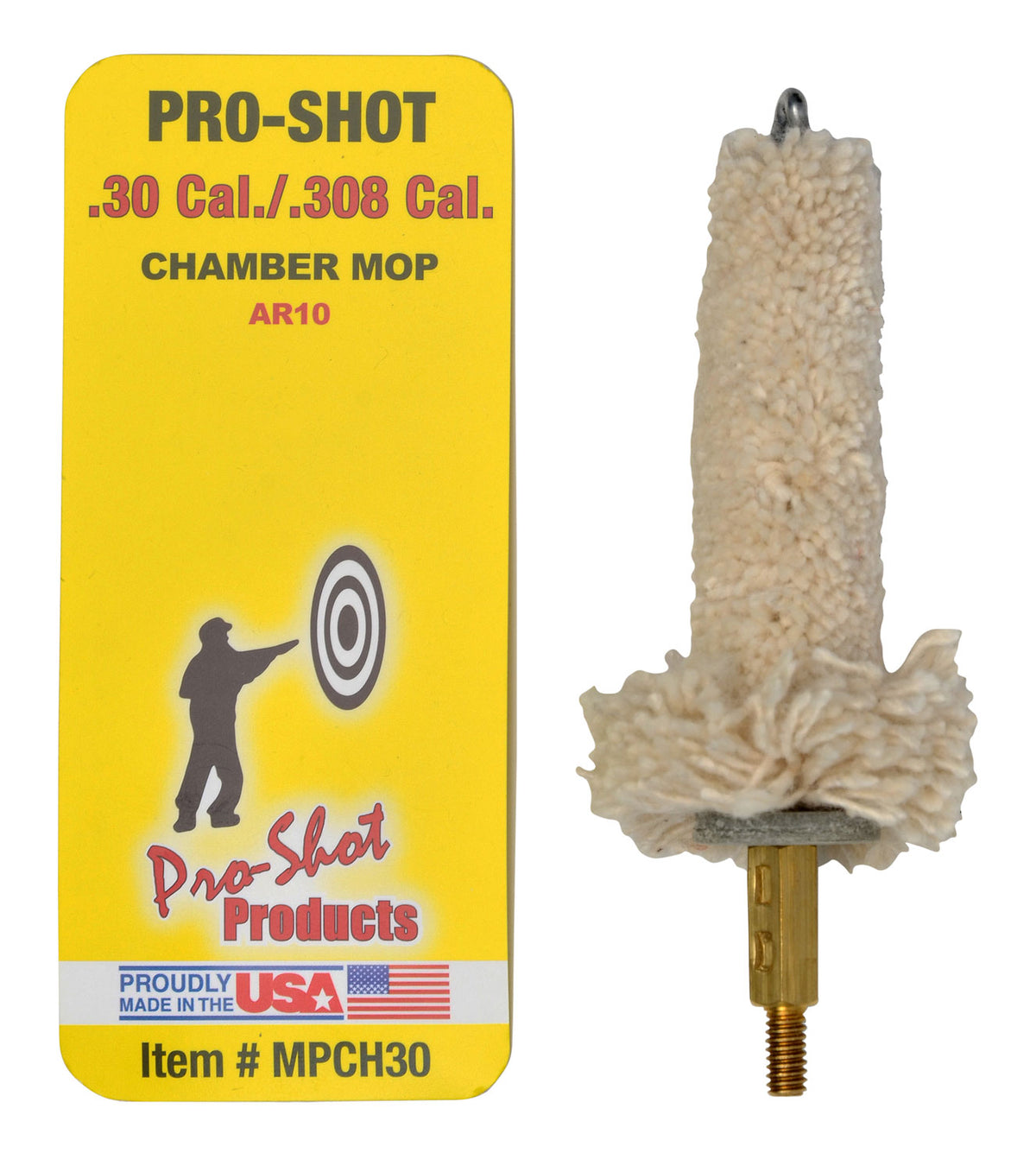 Pro-Shot Military Style Chamber Mop .30/.308/7.62mm AR-10 Platform Cotton Brass Core #8-32 Thread