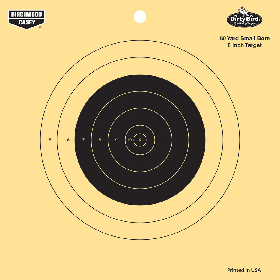 Birchwood Casey Dirty Bird 8" Bullseye Hanging Target Small Bore Rifle 50 yds Black/Yellow Tagboard 25 Pack