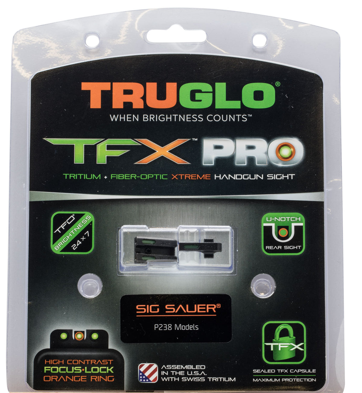 TruGlo TFX Pro Tritium & Fiber Optic Sight Set SIG Sauer Orange Outline Front Green Rear