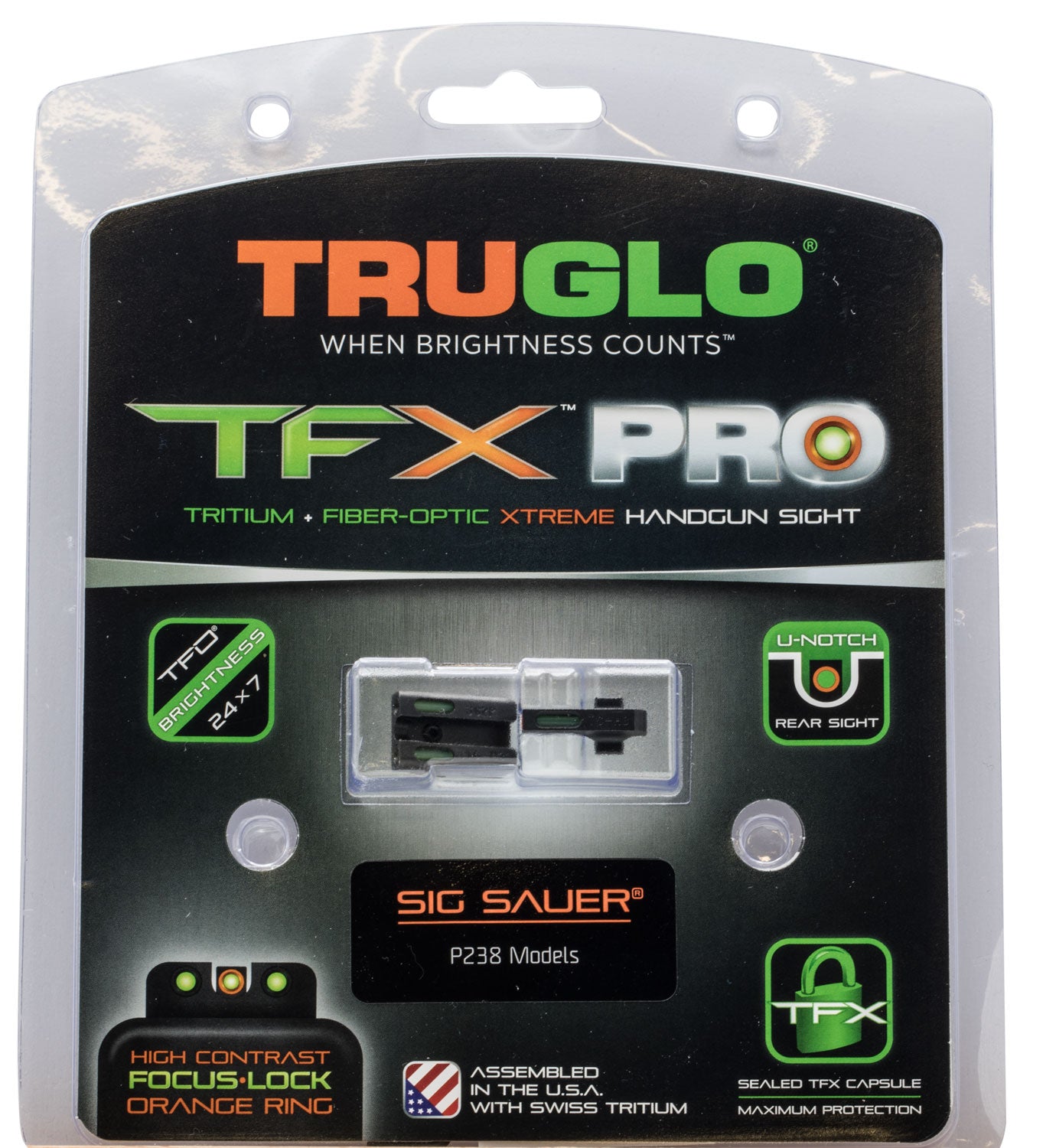 TruGlo TFX Pro Tritium & Fiber Optic Sight Set SIG Sauer Orange Outline Front Green Rear