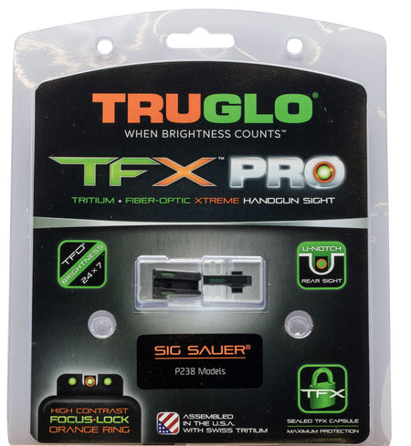 TruGlo TFX Pro Tritium & Fiber Optic Sight Set SIG Sauer Orange Outline Front Green Rear