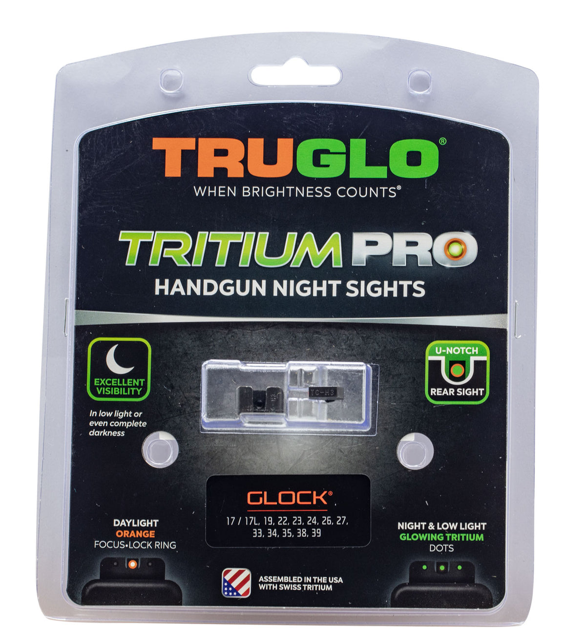 TruGlo Tritium Pro Glock Night Sights Green/Orange Outline Front Green Rear TG231G2C