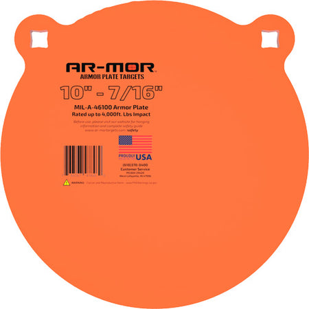 AR-MOR 10 Inch Orange Round MIL46100 Steel Gong Target 7/16" Thick