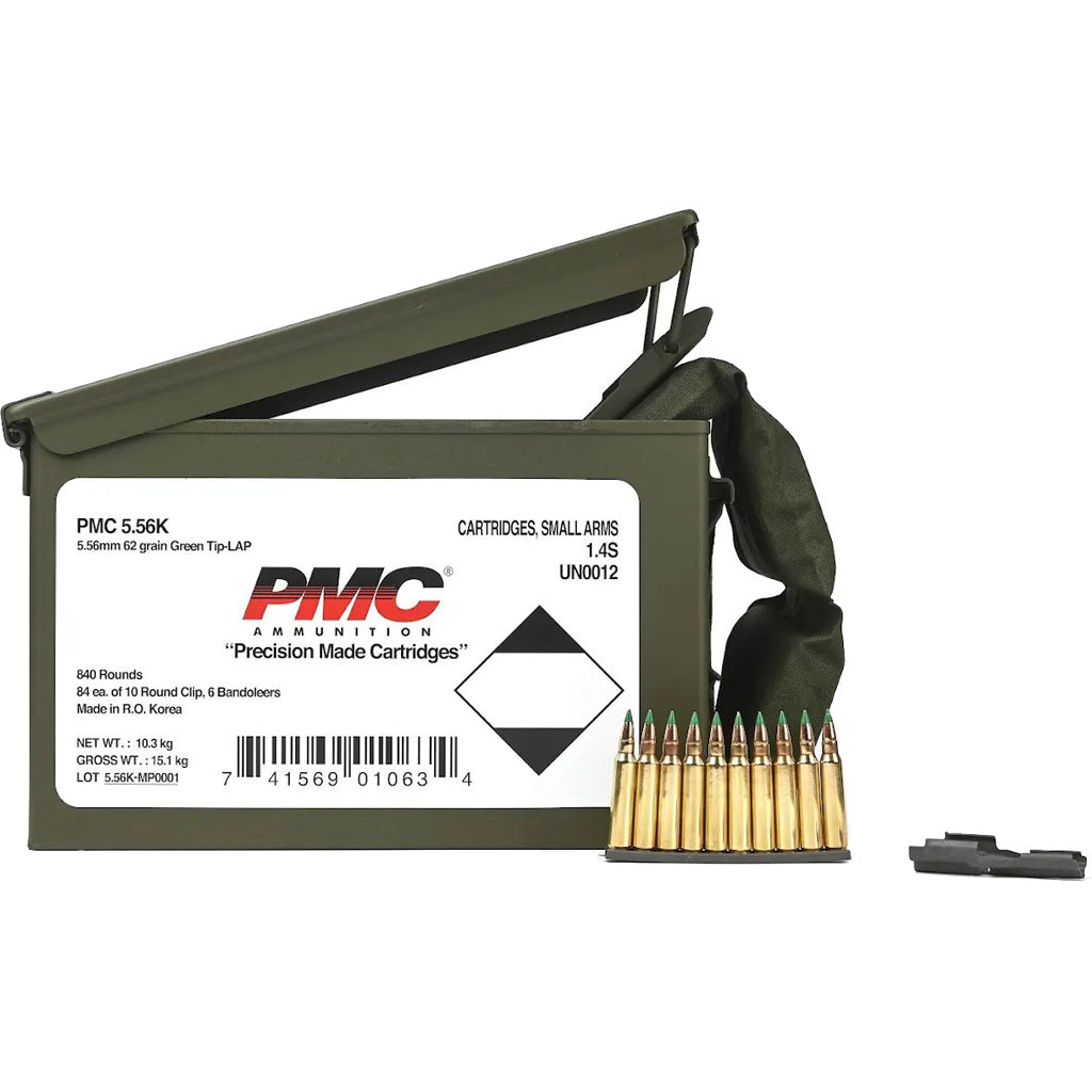 PMC 5.56x45mm NATO Rifle Ammo  Light Armor Piercing Green Tip FMJ 62 grain 