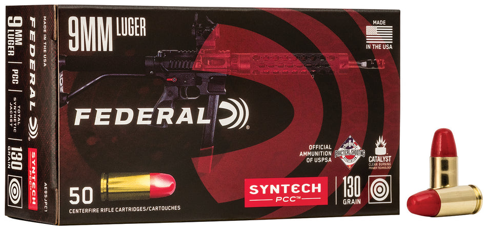 American Eagle 9mm Luger/Parabellum AE9SJPC1 Syntech PCC Total Syntech Jacket Flat Nose 130 Grain
