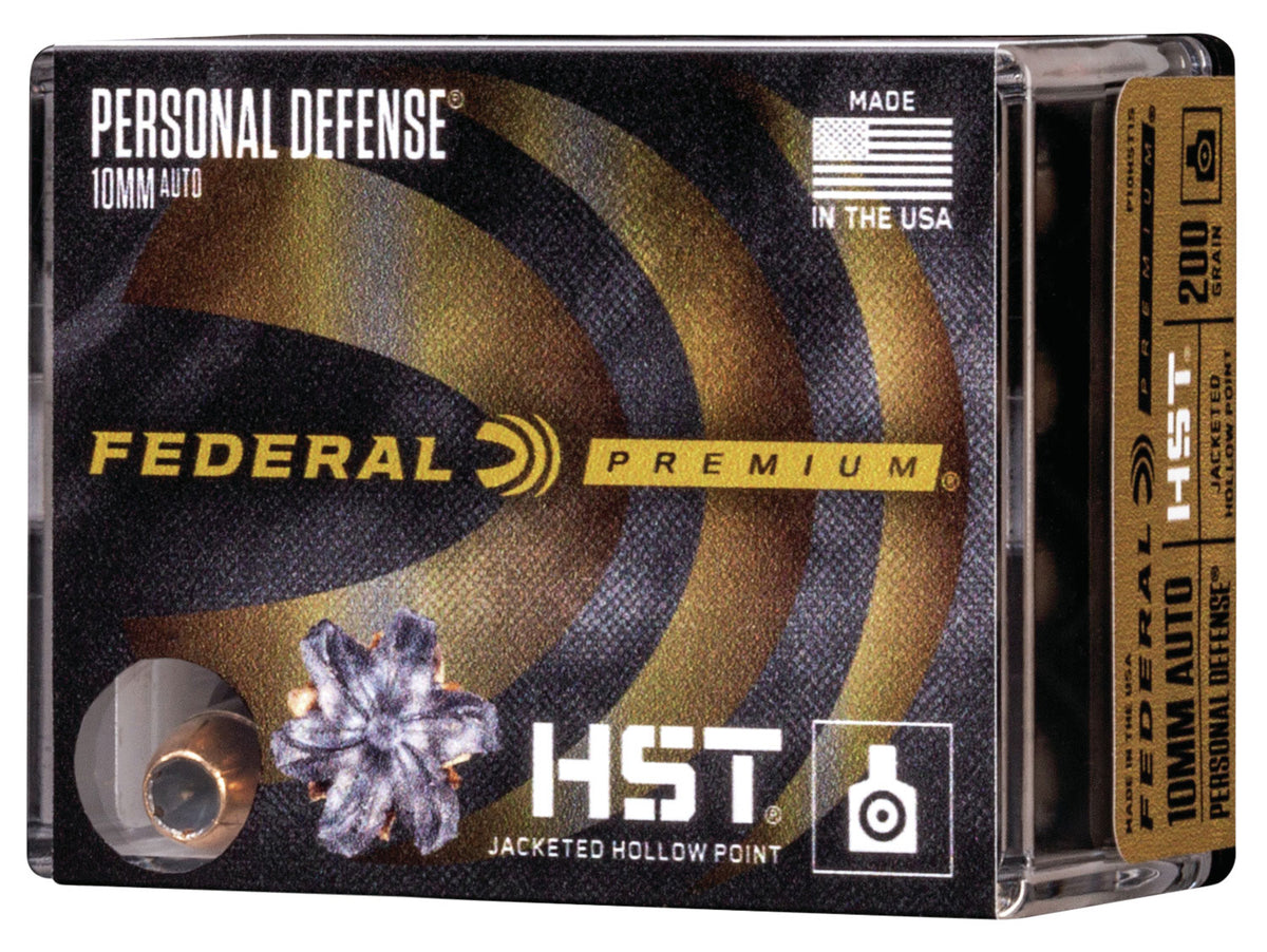 Federal 10mm Auto P10HST1S Premium Defense HST Jacketed Hollow Point 200 Grain