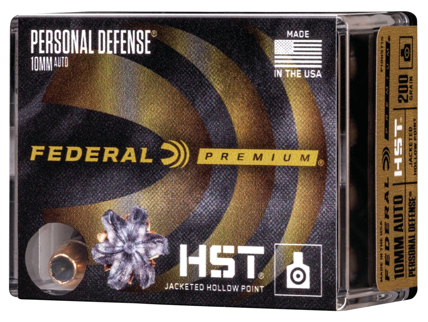 Federal 10mm Auto P10HST1S Premium Defense HST Jacketed Hollow Point 200 Grain