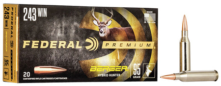 Federal .243 Winchester P243BCH1 Premium Berger Hybrid Hunter 95 Grain