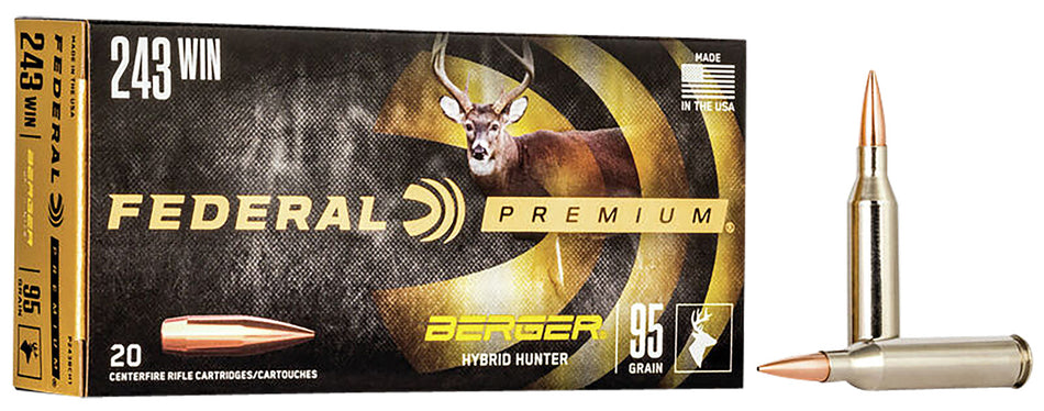Federal .243 Winchester P243BCH1 Premium Berger Hybrid Hunter 95 Grain