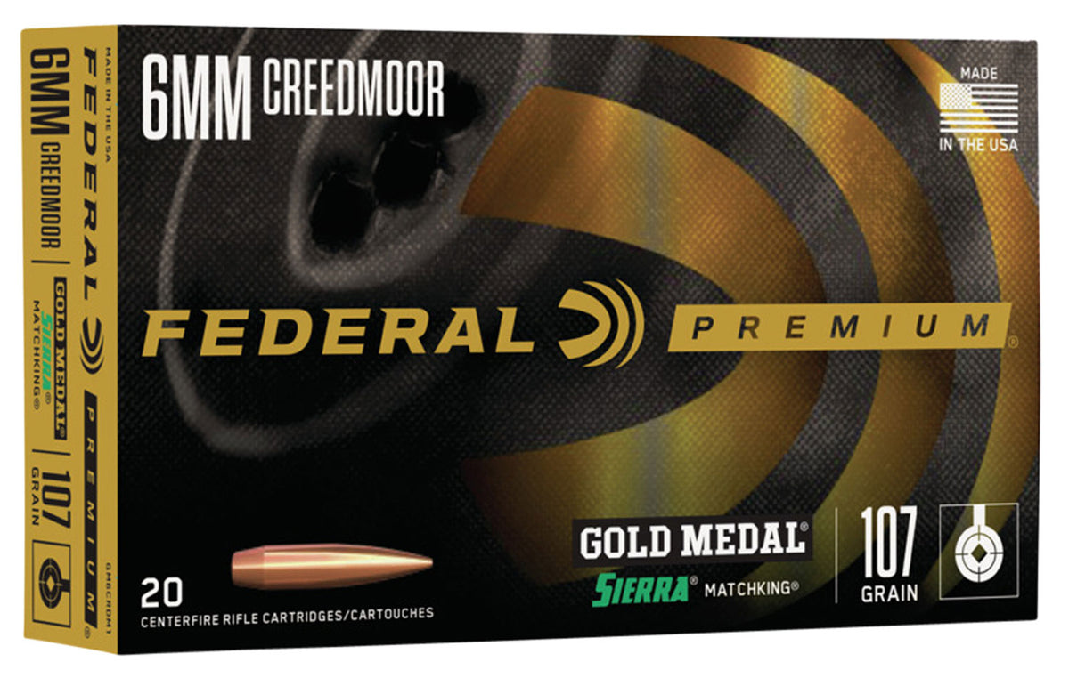 Federal 6mm Creedmoor GM6CRDM1 Premium Gold Medal Sierra MatchKing Boat Tail Hollow Point BTHP 107 Grain