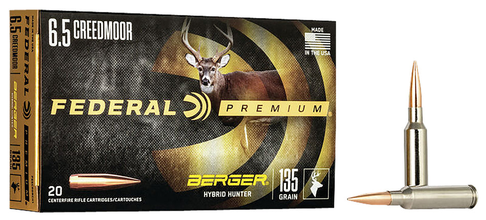 Federal 6.5mm Creedmoor P65CRDBCH1 Premium Berger Hybrid Hunter 135 Grain