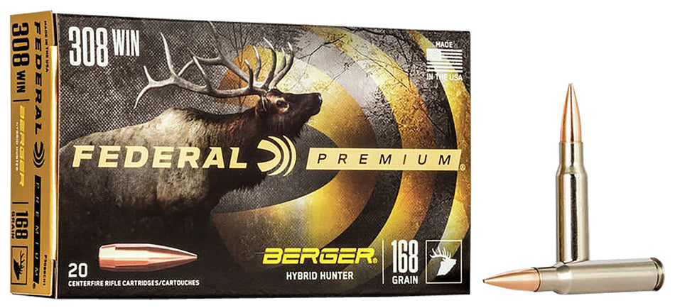 Federal .308 Win / 7.62x51mm P308BCH1 Premium Berger Hybrid Hunter 168 Grain
