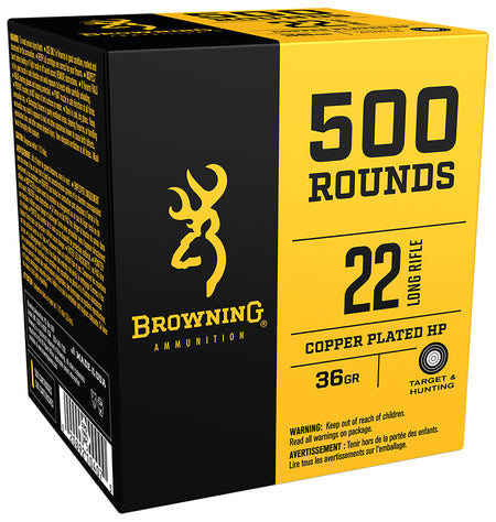 Browning .22 Long Rifle Rimefire Ammo  Copper Plated Hollow Point JHP 36 grain 