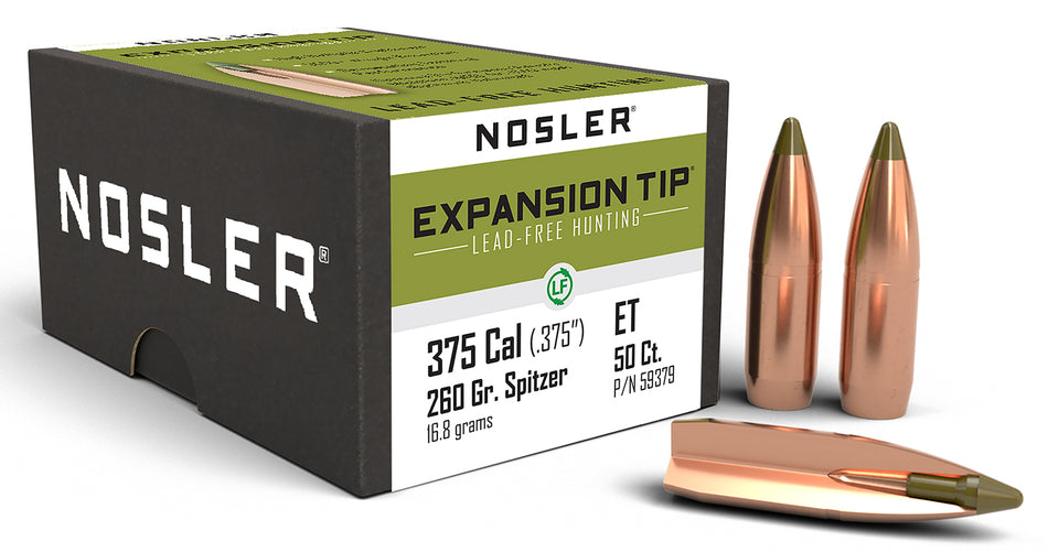 Nosler 375 Cal 260gr E-Tip Lead-Free Solid Copper Boat Tail Hunting Bullet 50/Box