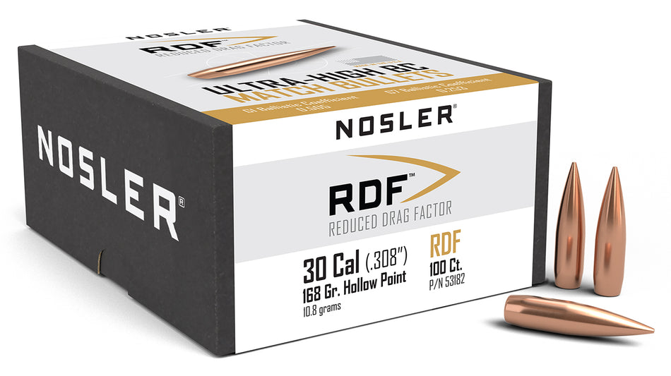 Nosler RDF Reduced Drag Factor Match 30Cal 168gr HPBT Bullets Box of 100