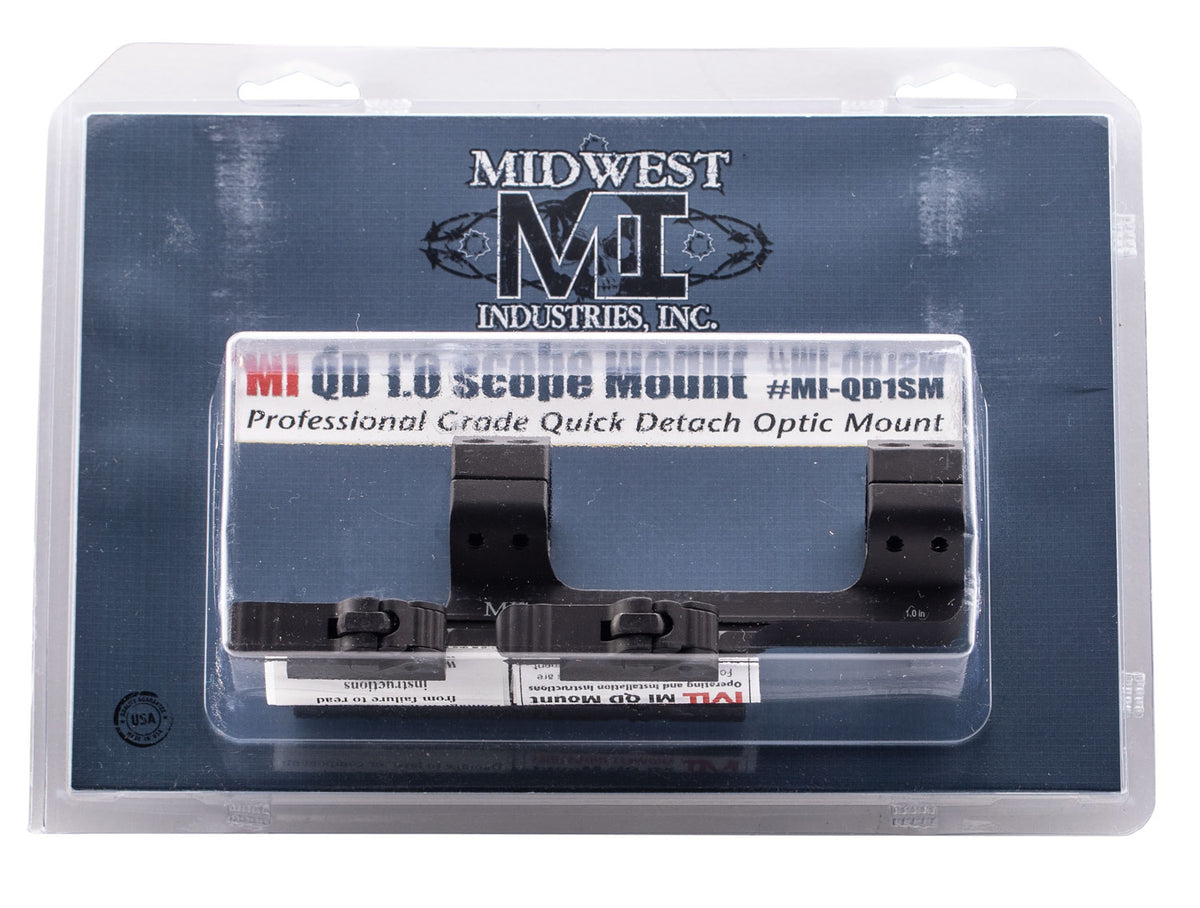 Midwest Industries MIQD1SM Quick Detach 1" Scope Ring Mount Combo Black Hardcoat Anodized
