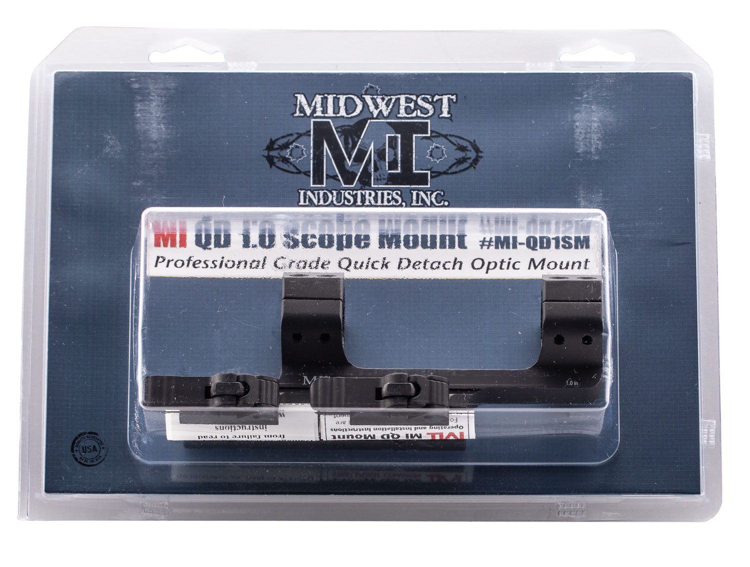 Midwest Industries MIQD1SM Quick Detach 1" Scope Ring Mount Combo Black Hardcoat Anodized