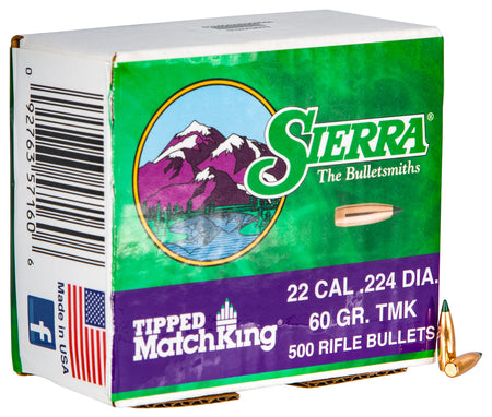 Sierra 22 Cal 60gr Tipped MatchKing Bullets 500/Box