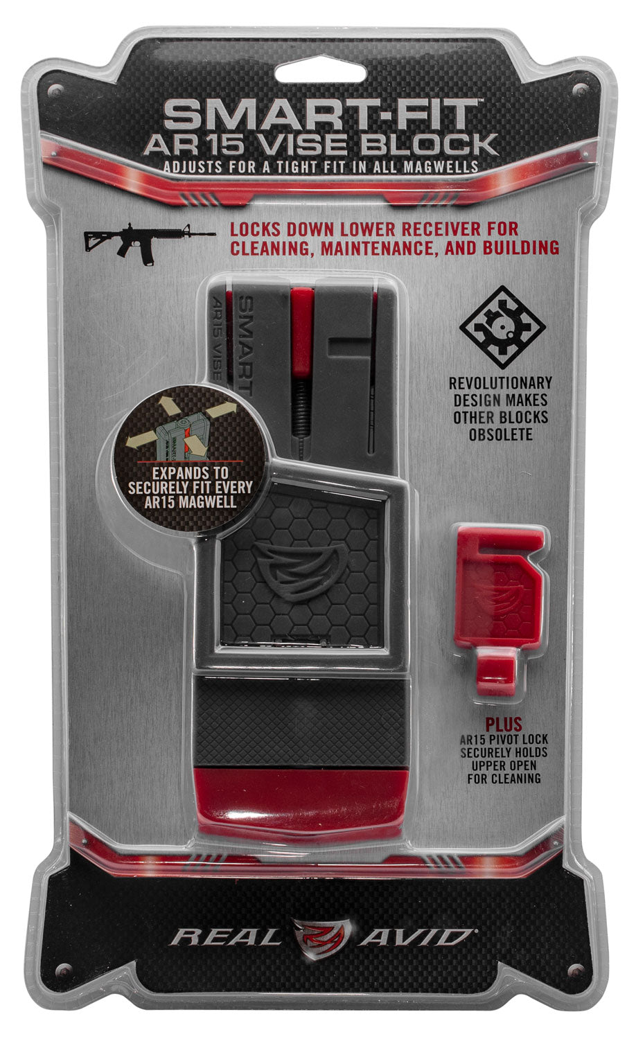 Real Avid AVAR15SFVB AR-15 Smart-Fit Magazine Well Vise Block Gray Red Polymer 5.56/223