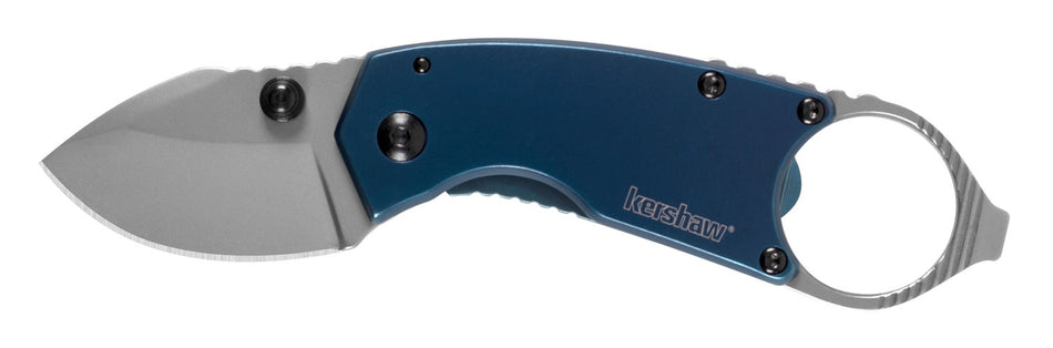 Kershaw Antic 8710 1.70" Folding Drop Point Plain Bead Blasted 8Cr13MoV Blade Blue PVD Stainless Steel Handle & Ring