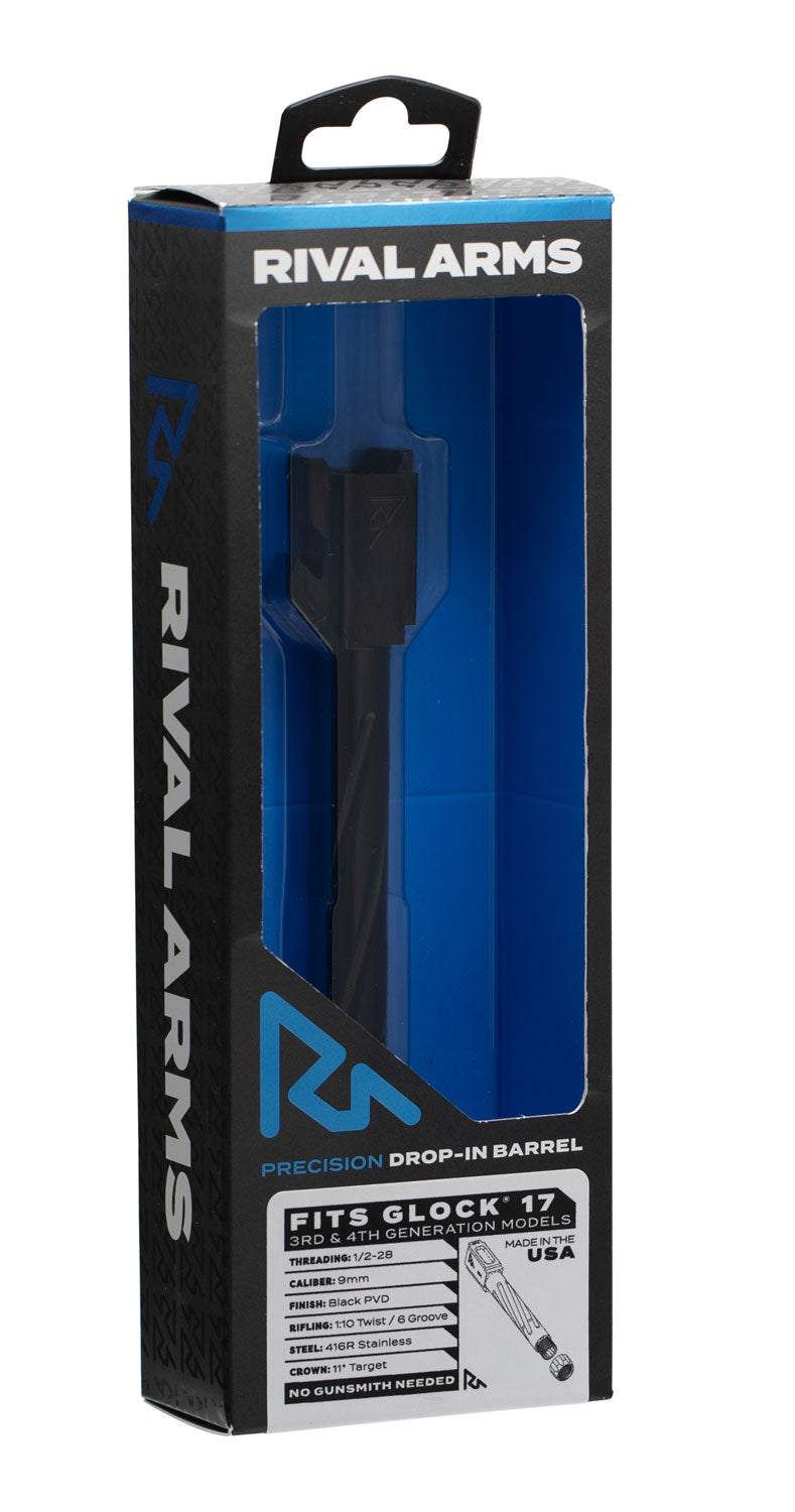 Rival Arms Precision Drop-In Barrel 9mm Luger 4.49" Black PVD Stainless Steel Fluted & Threaded Glock 17 Gen3-4