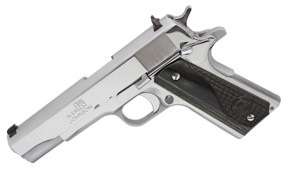 Iver Johnson 1911A1 Government 70 Series .38 Super 5" Chrome, 9+1 Capacity, Diamondwood Grip