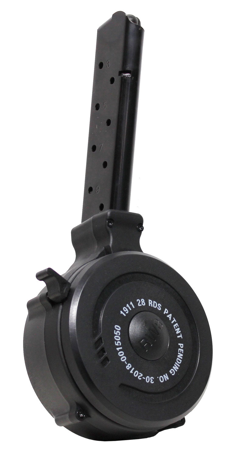 Iver Johnson Arms 1911 28-Round Drum Magazine 45 ACP Black Metal Polymer Floor Plate
