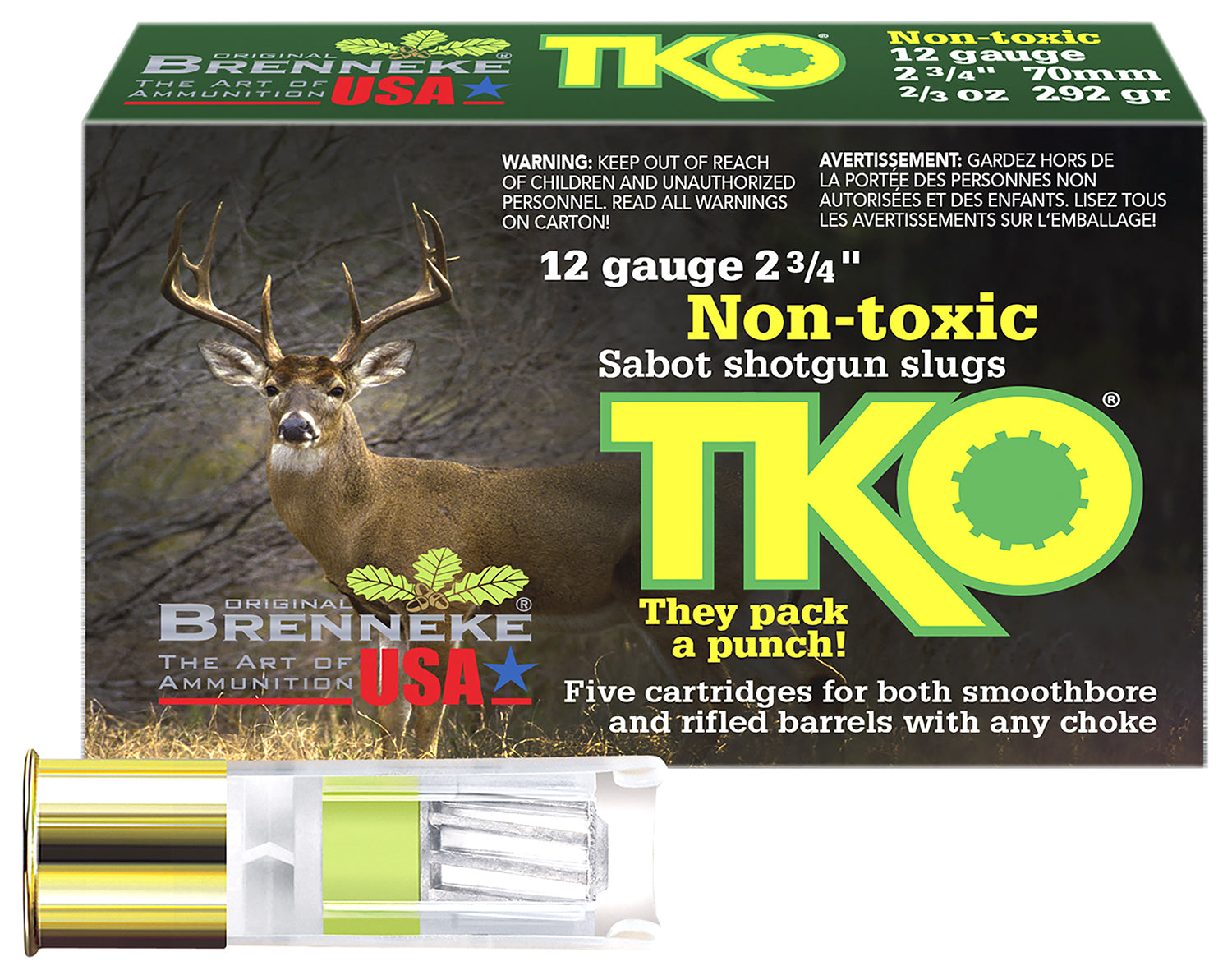 Brenneke 12 Gauge SL122TKO TKO Hunting 2.75" 2/3oz Slug