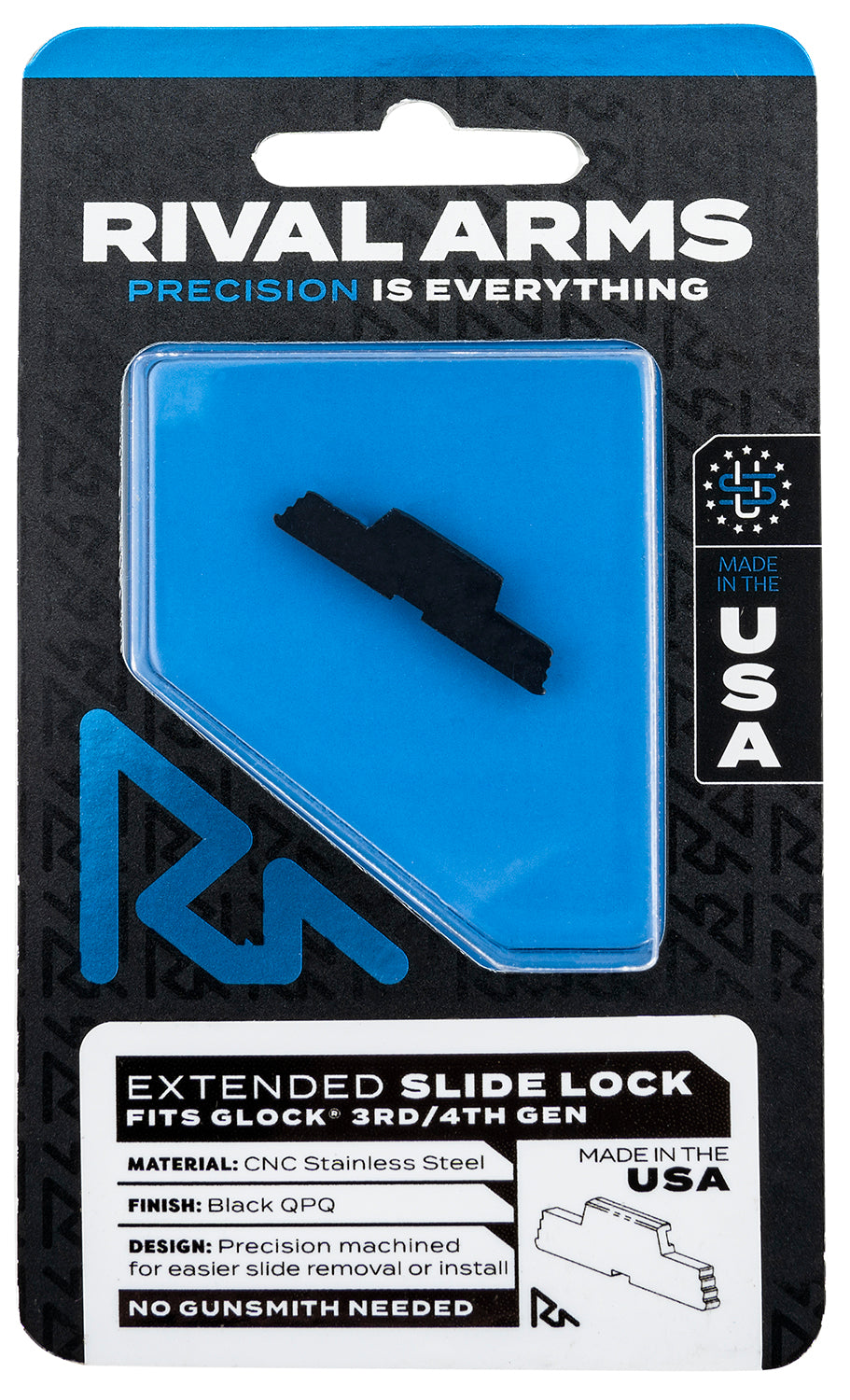Rival Arms Extended Stainless Steel Slide Lock Takedown Lever for Glock Gen3-4