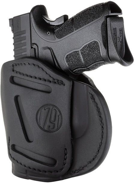1791 Gunleather 4WH4SBLR Concealment Belt Holster Size 04 Stealth Black Leather - Glock 26, Springfield XD/XDS, S&W Shield Plus RH