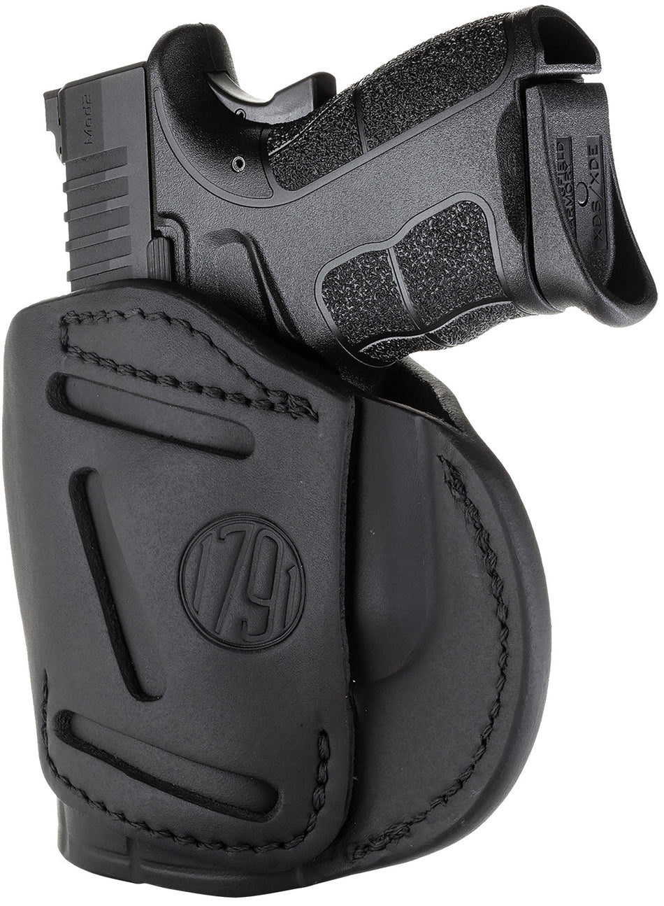 1791 Gunleather 4WH4SBLR Concealment Belt Holster Size 04 Stealth Black Leather - Glock 26, Springfield XD/XDS, S&W Shield Plus RH