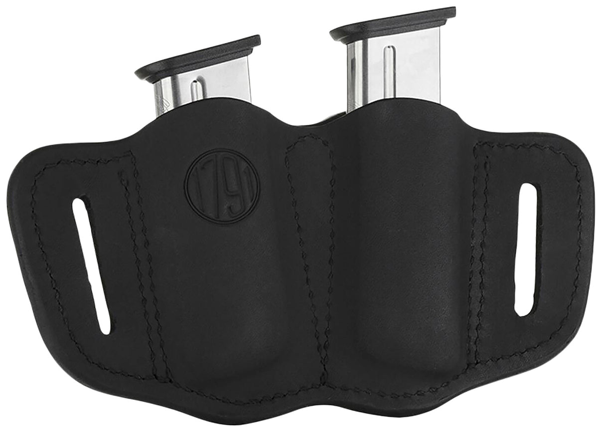 1791 Gunleather MAG2.1 Double Magazine Carrier Stealth Black Leather Belt Slide Single Stack Ambidextrous