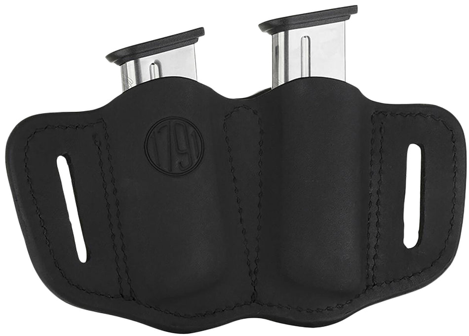 1791 Gunleather MAG2.1 Double Magazine Carrier Stealth Black Leather Belt Slide Single Stack Ambidextrous