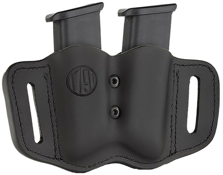 1791 Gunleather MAG-F Double Magazine Carrier Stealth Black Leather Adjustable Retention Belt Slide Ambidextrous