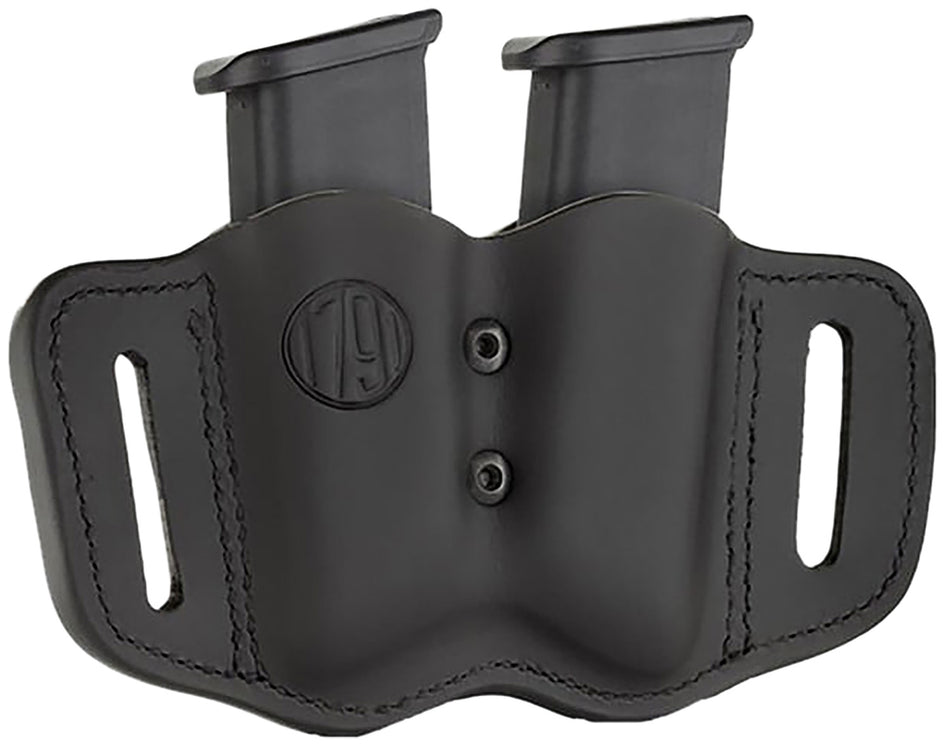 1791 Gunleather MAG-F Double Magazine Carrier Stealth Black Leather Adjustable Retention Belt Slide Ambidextrous