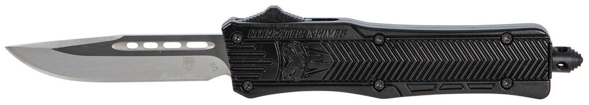 CobraTec Knives CTK-1 Small 2.75" OTF Drop Point D2 Steel Plain Blade Black Aluminum Handle with Glass Breaker