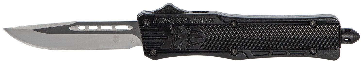 CobraTec Knives CTK-1 Small 2.75" OTF Drop Point D2 Steel Plain Blade Black Aluminum Handle with Glass Breaker