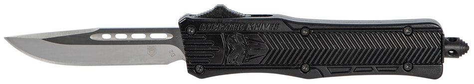 CobraTec Knives CTK-1 Small 2.75" OTF Drop Point D2 Steel Plain Blade Black Aluminum Handle with Glass Breaker