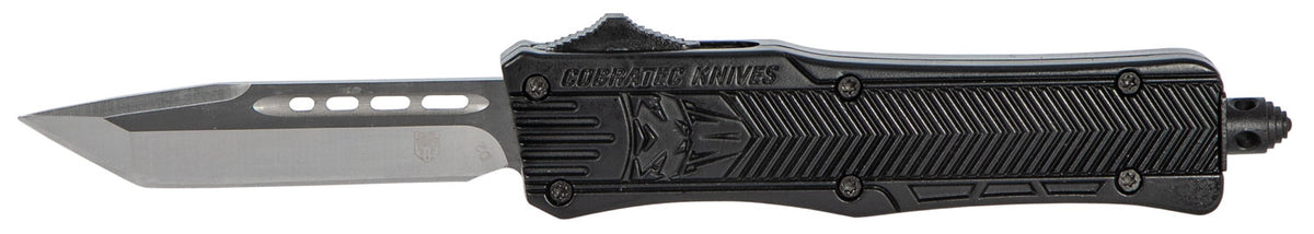 CobraTec Knives CTK-1 Small 2.75" OTF Tanto Plain D2 Steel Black Blade Black Aluminum Handle with Glass Breaker