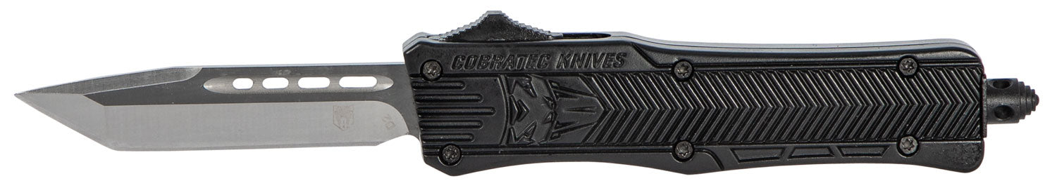 CobraTec Knives CTK-1 Small 2.75" OTF Tanto Plain D2 Steel Black Blade Black Aluminum Handle with Glass Breaker