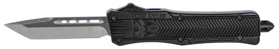CobraTec Knives CTK-1 Small 2.75" OTF Tanto Plain D2 Steel Black Blade Black Aluminum Handle with Glass Breaker