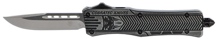 CobraTec Knives CTK-1 Small 2.75" OTF Drop Point Plain D2 Steel Blade Stonewashed Black Aluminum Handle with Glass Breaker