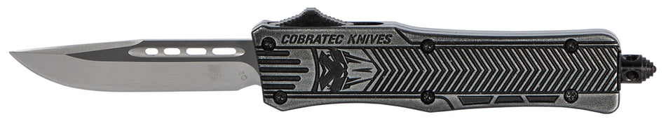 CobraTec Knives CTK-1 Small 2.75" OTF Drop Point Plain D2 Steel Blade Stonewashed Black Aluminum Handle with Glass Breaker