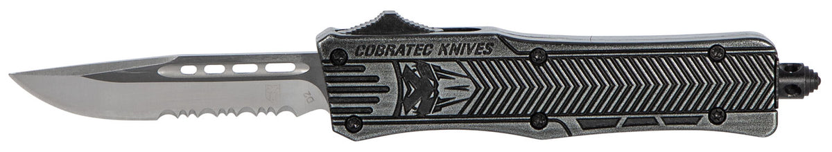 CobraTec Knives CTK-1 Small 2.75" OTF Part Serrated D2 Steel Blade Black Stonewashed Aluminum Handle with Glass Breaker