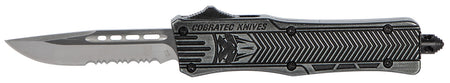 CobraTec Knives CTK-1 Small 2.75" OTF Part Serrated D2 Steel Blade Black Stonewashed Aluminum Handle with Glass Breaker