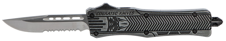 CobraTec Knives CTK-1 Small 2.75" OTF Part Serrated D2 Steel Blade Black Stonewashed Aluminum Handle with Glass Breaker