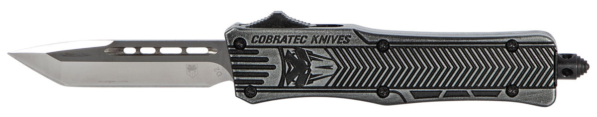 CobraTec Knives CTK-1 Small 2.75" OTF Tanto Plain D2 Steel Blade Stonewashed Black Aluminum Handle with Glass Breaker