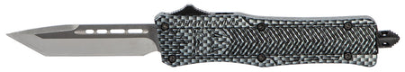 CobraTec Knives CTK-1 Small 2.75" OTF Tanto Plain D2 Steel Blade Carbon Fiber Pattern Aluminum Handle with Glass Breaker